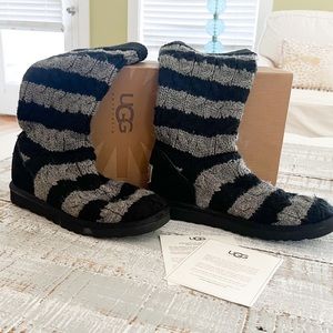 UGG Australia Black and Gray Knit Sweater Boots